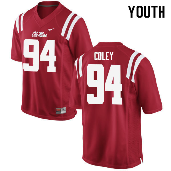 Youth #94 James Coley Ole Miss Rebels College Football Jerseys Sale-Red